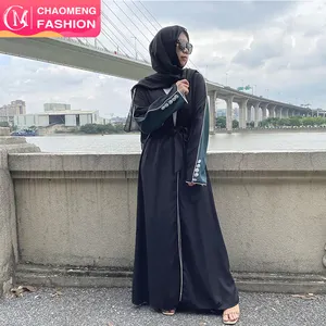 1892 # 패션 블랙 오픈 abaya 패치 색상 긴 소매 버튼 전면 오픈 abayas 카디건 중동 여성