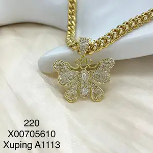 Xuping mới hợp thời trang 14k màu vàng mạ CZ bướm mặt dây chuyền vòng cổ hiphop đồ trang sức