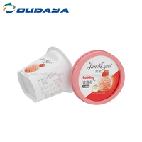 Vaso desechable de PP de 100ml con forma de oveja para leche, queso y yogur, con tapa y cuchara, Oudaya ODY-008-1, sin transferencia de olores, resistente al frío y a las grietas.