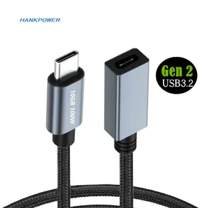 Type C 3.2 Gen2 10Gbps Pd 100W สายส่งข้อมูลความเร็วสูง USB-C ตัวผู้ไปยังตัวเมียคอมพิวเตอร์ทีวีวิดีโอเสียง HD