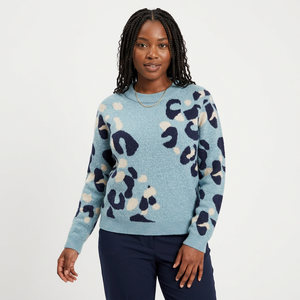 Leopard Print Chunky Knit Sweater <b>Women</b> Jacquard Pattern Embossed Pullover Crewneck <b>Thick</b> Long Sleeve Autumn Casual <b>Jumper</b> - Product Image 1