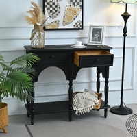 Table console de rangement noire en bois massif de style farmhouse, design à panneaux arqués, pieds tournés, 39,37 po, montage facile, pour entrée d'hôtel