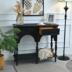 Easy Assembly 39.37" Accent Black Solid Wooden Classic Arched Design Turned Legs <b>Storage</b> <b>Console</b> <b>Table</b> For Living Room - Product Image 3