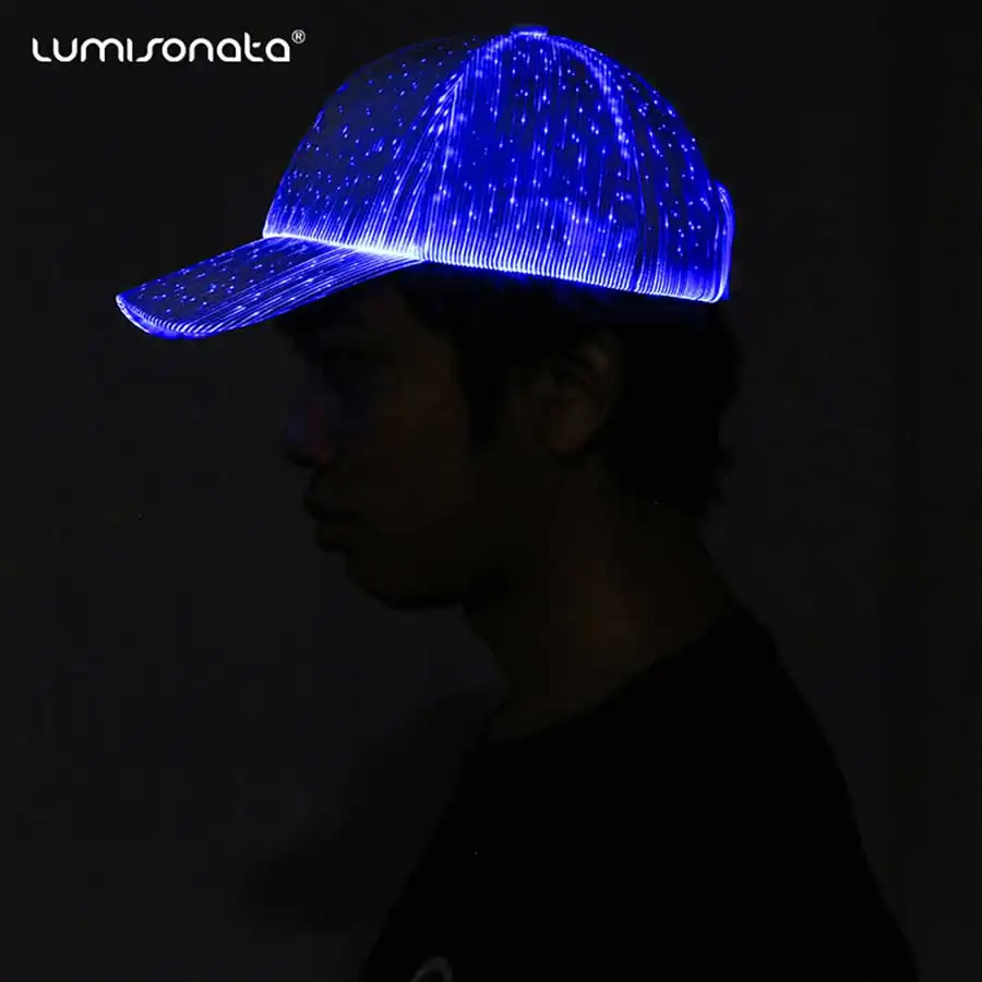 Şarj edilebilir Parti Festivali Glow karanlık Kap Aydınlık Parti LED Fiber Optik beyzbol şapkası LED Parlayan Light up Cap