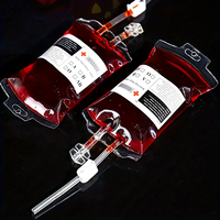 Sacs de sang de vampire d'Halloween | Pochettes de boisson en plastique pliables de 11.83oz avec deux tubes | Transparent, réutilisable et rechargeable