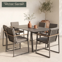 Ensemble de meubles de jardin élégant et moderne en aluminium moulé imperméable, table à manger extérieure 6 places, chaises, fauteuils pour jardins, hôtels