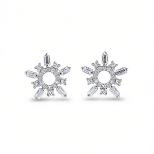 Orecchini a Perno Dineng a Forma di Fiocco di Neve con Diamanti Bianchi Taglio Baguette, Classici per Uso Quotidiano Femminile, Gioielli Raffinati - Product Image 1