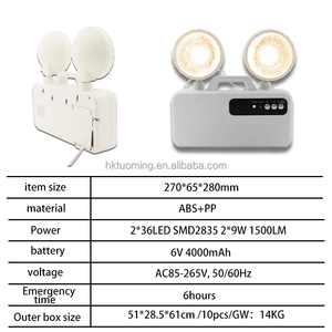 TUOMING Projecteur LED d'urgence mural rechargeable à double tête, 3 températures de couleur, 1300LM, intensité réglable, avec batterie de secours - Product Image 2