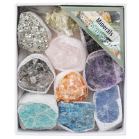 Vente en gros de matériel d'enseignement des sciences populaires géologie minérale ensemble de coffret cadeau en cristal de pierre brute naturelle de couleur mélangée