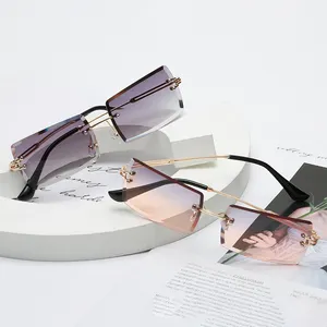 2024 New Fashion Trend Simple Design Punk Style Frameless Metal Sun Glasses Small Square UV400 Sunglasses