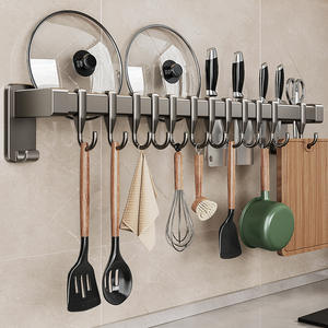 Estante de Almacenamiento de Cocina Montado en Pared Sin Perforaciones, Recubrimiento en Polvo Color Gris Ceniza, Soporte Rectangular para Cucharas, Espátulas y Cuchillos - Product Image 4
