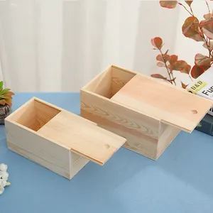 unfinished cheap wholesale slide lid custom size pretty logo small pine wooden box gift pack