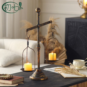 Vintage Wabi Sabi Desktop Libra <b>Candlestick</b> Iron Distressed Craft Wedding Decorative Candle <b>Holder</b> - Product Image 5