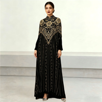 Abaya de luxe en mousseline noire pour femme, broderie dorée, col montant, manches longues, style Dubaï, Kaftan, robe de soirée longue musulmane modeste, ODM
