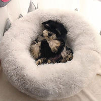 Coussin pour chien super doux au design personnalisé, rond, lavable, en peluche moelleuse, type donut, tapis en velours pour chien et chat, canapé pour chien, lit portable pour animaux de compagnie