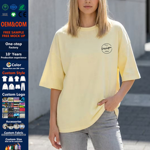 T-shirt da donna con spalle scese, in cotone, stile streetwear, tinta unita, modello lungo e ampio oversize - Product Image 1