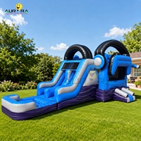 Structure gonflable commerciale combinée toboggan aquatique et château rebondissant avec piscine à jets d'eau pour location de fêtes d'enfants, en PVC, taille personnalisable