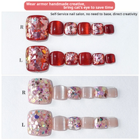 Oeil de chat en cristal faux ongles bouts brillant pied ongle Patch fait à la main portant une presse courte sur les ongles pour les orteils