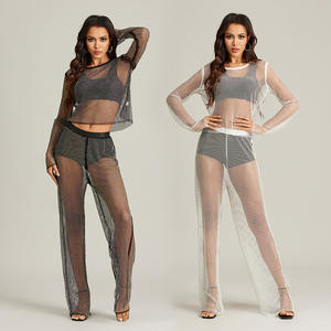 2024 vêtements pour femmes nouveau Sexy pur désir Style raffiné strass transparent pantalon costume peut être vendu seul ensemble - Product Image 1