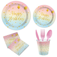 Assiette à dîner pour fête d'anniversaire Fournitures de pique-nique pour fête d'anniversaire Assiettes à ballons arc-en-ciel en feuille d'or