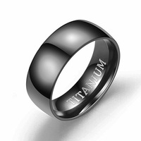 Bague large minimaliste en acier inoxydable 8 mm, finition noir canon, poli miroir, en stock, vente en gros de bijoux