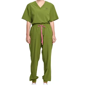 ZX Custom Exército Verde Mulheres Scrubs Uniformes Conjuntos Médica Enfermagem Wear Sweatsuit Plus Size Coordenadas V-Neck T Shirt Jogger Calças