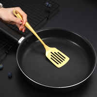 Ustensiles de cuisine en acier inoxydable : Spatule, pelle, cuillère à soupe, spatule de retournement, pince, accessoires de cuisine, ensemble de cuisine doré
