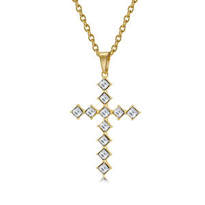 Diamond-<b>Studded</b> <b>Titanium</b> Steel Cross Necklace Princess Cut Unisex Religious Pendant - Product Image 5
