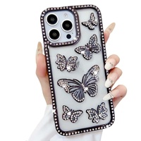 Étui de protection antichoc en TPU transparent avec strass 3D en forme de papillon pour iPhone 16 – Vente en gros de coques de téléphone portable