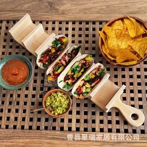 Taco <b>Stand</b> Wooden Bamboo Taco Holder Reusable For Party Food Serving Tray Natural Wood Color - Product Image 1