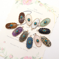 Pendentif ovale en pierre naturelle, améthyste, œil du diable, semi-fini, accessoires de collier en alliage DIY