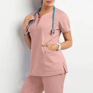 Alta qualità rosa delle donne Scrub medico Logo scollo a V Top Jogger ospedale uniforme