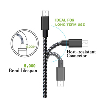 Kabel Transfer Data dan Pengisian Daya USB Micro 1m 2m Berbahan Tembaga Murni dengan Jalinan Nilon untuk Perangkat Seluler
