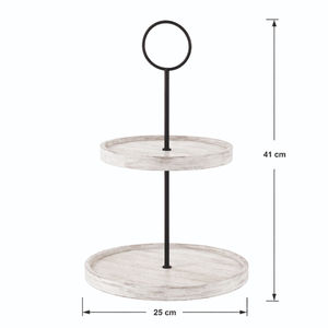 Soporte de Pastel de Madera Ecológico de 2 Niveles con Barra Central de Metal y Diseño de Asa en Anillo, Apto para Lavavajillas - Product Image 1
