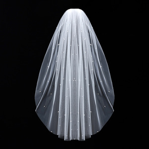Velo de novia estilo Mori retro, elegante, con borde de encaje y gasa lisa, para accesorios de fotografía de propuesta de matrimonio. - Product Image 5