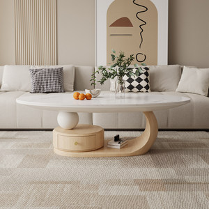 Mesa de Centro Ovalada con Espacio de Almacenamiento, Diseño Moderno, Ecológico y Duradero, Mueble para Sala de Estar para Espacios Pequeños - Product Image 4