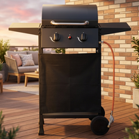 Barbecue portable pliable à gaz propane 2 brûleurs, robuste, pour extérieur, avec chariot, montage facile, style moderne, métal thermolaqué