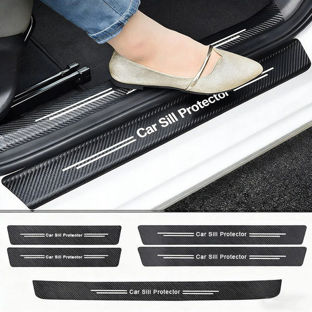 4pcs/ 5pcs Carbon Fiber Door Sill Protector Stickers Anti-scratch Leather Threshold Strip for Dodge Car Protection