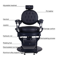 Fauteuil de Barbier Professionnel Haut de Gamme Rétro Portable Inclinable en Cuir Noir avec Pompe Hydraulique Robuste