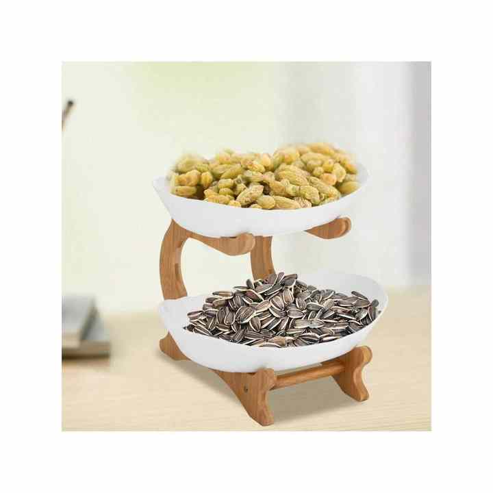 2-Tier Open Design Fruit Serving Tray 2-Layer Snack Bowl with Multi-Function Table Top Organizer for Fruit Cookies Small Items