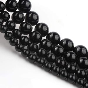 Hạt đá quý Tourmaline đen tự nhiên, hình tròn, rời, dùng làm đồ trang sức, vòng tay, vòng cổ, dây dài 15.5 inch, bán buôn - Product Image 2