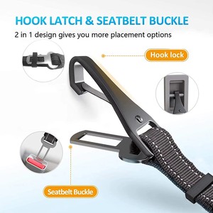 Attache de ceinture de sécurité pour <span class=keywords><strong>chien</strong></span> 2 en 1 avec boucle métallique, ceinture en nylon réfléchissante amortie élastique - Product Image 3