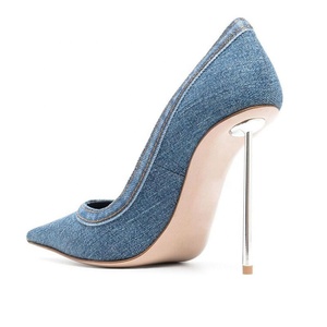 Escarpins à talons aiguilles ultra fins en jean chic pour femme, grande taille 45, à bout pointu - Product Image 4