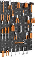 Kit d'organisation d'outils moderne avec panneau perforé, en métal noir, comprenant un système de rangement d'outils pour garage mural, crochets pour salle de bain