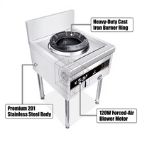 Cuisinière professionnelle multi-fonctions à gaz avec wok, moteur de soufflerie 120W, en acier inoxydable, cuisinière chinoise à allumage électronique double zone