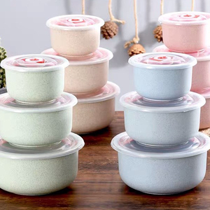 Juego de 3 Recipientes de Paja de Trigo Ecológicos de 300 ml, 500 ml y 900 ml con Tapa y Marcador de Fecha para Almacenamiento de Alimentos - Product Image 1