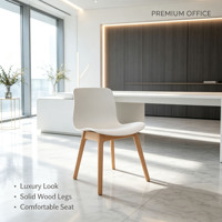Chaise de salle à manger moderne en plastique blanc, pieds en bois massif, siège ergonomique, idéale pour les cafés à domicile