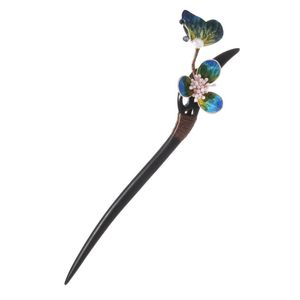 Nouvelle épingle à cheveux en bois d'ébène, style chinois classique, culturelle et créative, ornée de fleurs en velours et de papillons, élégante et haut de gamme, polyvalente. - Product Image 5