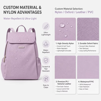 Sac à dos à rabat en nylon pour femme avec logo personnalisé, prix d'usine, léger, imperméable, pour voyage, ordinateur portable, avec poches latérales pour bouteilles