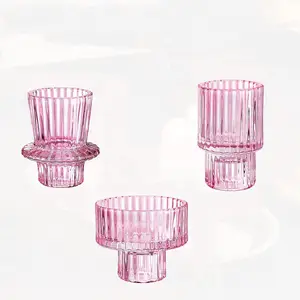 Pink Candlestick Holders Set of 3 Glass Candle Holders for Taper Candles Pillar Candles